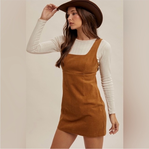 Hem & Thread Dresses & Skirts - Hem & Thread Tan Corduroy Mini Dress